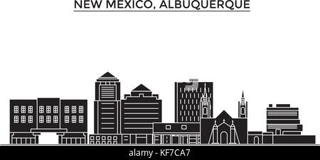 Usa, New Mexico Albuquerque Architektur vektor Skyline der Stadt, Reisen Stadtbild mit Sehenswürdigkeiten, Gebäuden, isolierte Sehenswürdigkeiten auf Hintergrund Stock Vektor