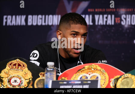 Anthony Joshua während der Pressekonferenz im National Museum Cardiff. Stockfoto