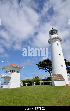 Der Leuchtturm auf dem Vogelschutzgebiet und offenen Natur Reserve von Tiritiri Matangi im Hauraki Gulf, nördlich von Auckland auf der Nordinsel Neuseelands Stockfoto