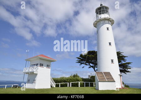 Der Leuchtturm auf dem Vogelschutzgebiet und offenen Natur Reserve von Tiritiri Matangi im Hauraki Gulf, nördlich von Auckland auf der Nordinsel Neuseelands Stockfoto