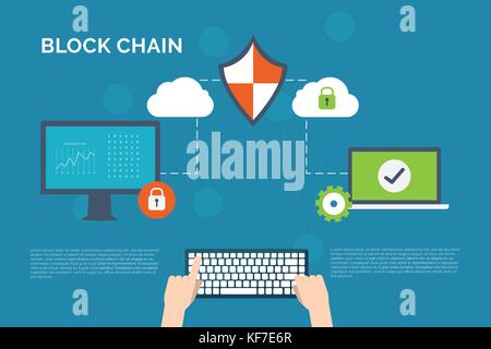 Abbildung: Verschlüsselung und Entschlüsselung Technologie Hintergrund. Konzept der Block Ketten Technologie der Informationssicherheit dargestellt. Stock Vektor
