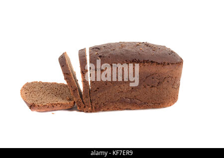 Schwarz geschnittenem Brot. Auf einem weißen Hintergrund. Die Aussicht von oben. Stockfoto