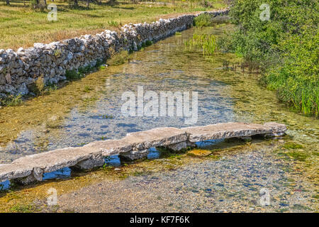 Alte Fußgängerbrücke rumin Stockfoto