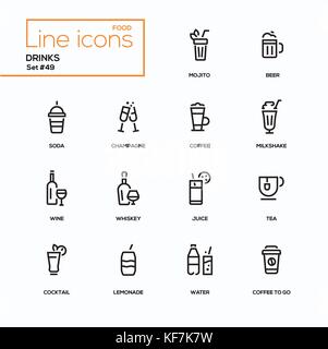 Essen Thema, Alkohol und alkoholfreie Getränke - Line Design Icons einstellen. Stock Vektor