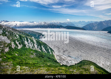 Usa, Alaska, Juneau, Ariel Blick auf die taku Glacier von Hubschrauber gesehen, der Hubschrauber Hundeschlitten Tour sie fliegt über die taku Gletscher zum helimush Stockfoto