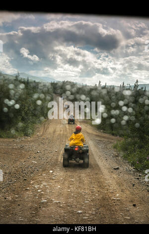 Usa, Alaska, Denali Nationalpark, ATV Tour Ridge, die Sie durch die Taiga zum malerischen Panorama der alaskischen Bereich stampede, boreal Stockfoto