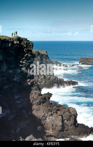 Easter Island, Chile, Isla de Pascua, Rapa Nui, die schöne Landschaft beim Wandern die Klippen kakenga und den beiden Fenstern ana Höhle Stockfoto