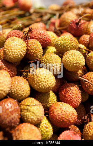 Mauritius, flacq, die größte Open-Air-Markt in Mauritius, flacq Markt, litschi Obst zum Verkauf Stockfoto