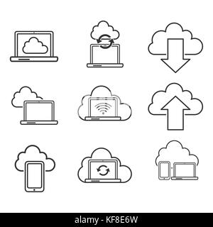 Cloud Symbole gesetzt, Flachbild Symbol internet Sammlung für Web und mobile Design Element. Vektor iconic Abbildung. Stock Vektor