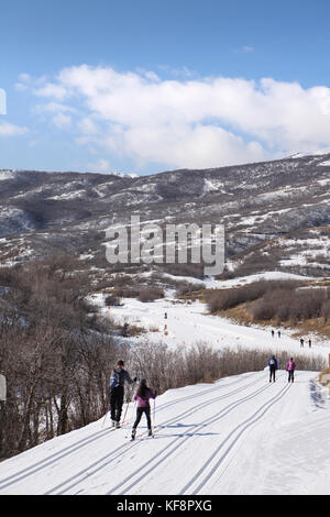 Usa, Utah, Midway, Soldier Hollow, nordischen Langläufer auf der Strecke Soldier Hollow Stockfoto