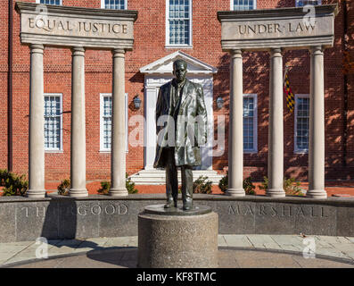 Statue des Obersten Gerichtshof Thurgood Marshall, Rechtsanwälte Mall, Annapolis, Maryland, USA Stockfoto