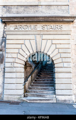 Eingang zum Argyle Treppe, die bis zur Hafenbrücke von Sydney Australien New South Wales. Stockfoto