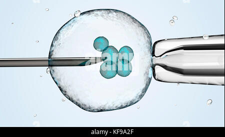 Zelle hält durch eine Pipette und einem neeldle. mit Freistellungspfad, 3D-Darstellung Stockfoto