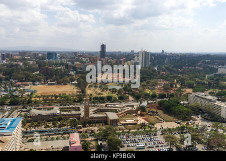 Skyline von Nairobi während des Tages vom Kenyatta International Convention Center KICC, Kenia Stockfoto