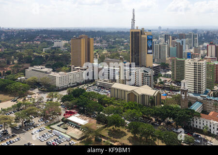 Skyline von Nairobi während des Tages vom Kenyatta International Convention Center KICC, Kenia Stockfoto