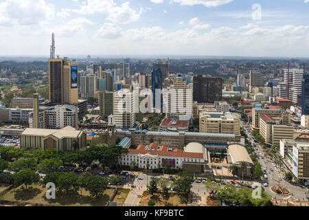 Skyline von Nairobi während des Tages vom Kenyatta International Convention Center KICC, Kenia Stockfoto