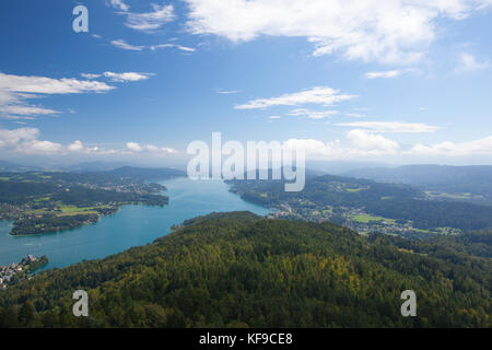 Blick vom Aussichtsturm pyramidenkogel, Wörthersee, Kärnten, Österreich Stockfoto