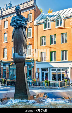 Brunnen in Vieux Quebec, untere Altstadt, Quebec City Kanada Stockfoto