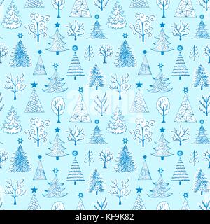 Muster mit Hand gezeichnet Weihnachtsbaum Stock Vektor