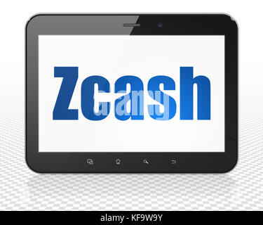 Cryptocurrency Konzept: Tablet PC-Computer mit zcash auf Anzeige Stockfoto