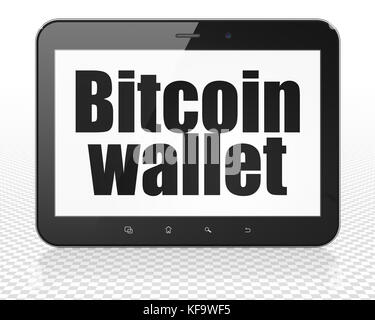 Blockchain Konzept: Tablet PC-Computer mit bitcoin Brieftasche auf Display Stockfoto