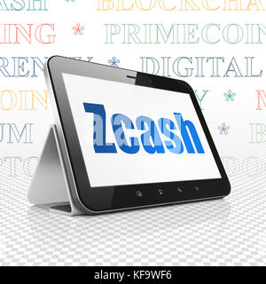 Cryptocurrency Konzept: Tablet Computer mit zcash auf Anzeige Stockfoto