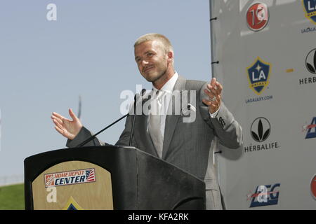 David Beckham kommt am July13. 2007 zur offiziellen Präsentation von David Beckham vor der Los Angeles Galaxy im Home Depot Center in Carson, CA. Foto: Francis Specker Stockfoto