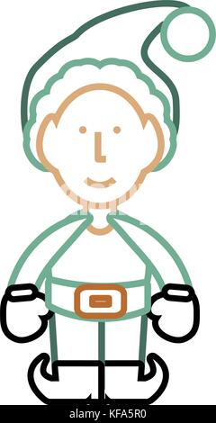 Flache Linie auf weißem Hintergrund Vektor-illustration farbige Weihnachten Elf Stock Vektor