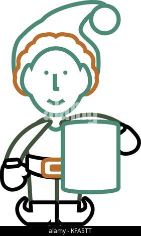 Flache Linie auf weißem Hintergrund Vektor-illustration farbige Weihnachten Elf Stock Vektor