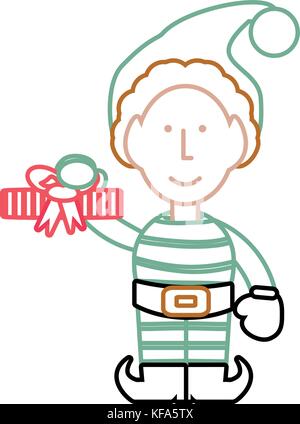 Flache Linie auf weißem Hintergrund Vektor-illustration farbige Weihnachten Elf Stock Vektor