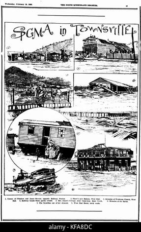 Skizzen für die Schäden des Wirbelsturms Sigma auf Townsville, 1896 Stockfoto