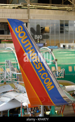 Winglet einer Southwest Airlines Boeing737-700 (LN2344) auf die Produktion - Linie Stockfoto