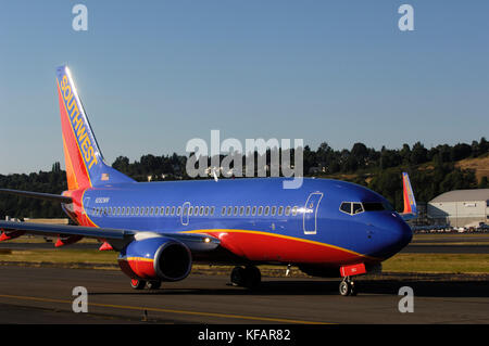 Eine Southwest Airlines Boeing737-700 (LN 2318) rollen auf einem Testflug vor Lieferung Stockfoto