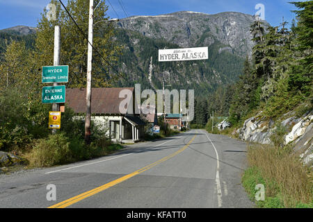 Hyder, Alaska, USA, Internationale Grenze, Grenze, Kanada, Stockfoto