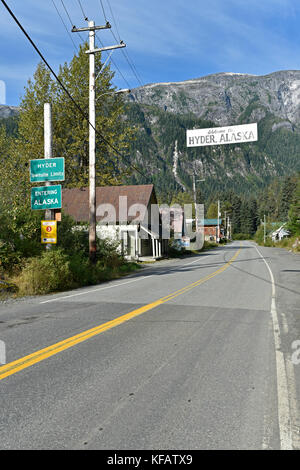 Hyder, Alaska, USA, Internationale Grenze, Grenze, Kanada, Stockfoto