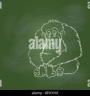 Handzeichnung ape Cartoon auf strukturierte Grün. für Bildung Konzept, Vector Illustration, Zeichnung mit Kreide auf greenboard. Stock Vektor