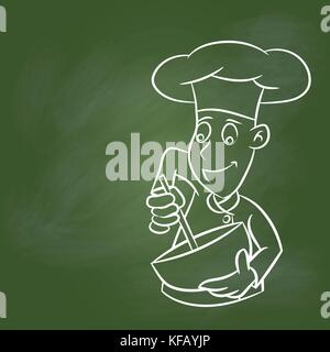 Handzeichnung Koch Cartoon auf strukturierte Grün. für Bildung Konzept, Vector Illustration, Zeichnung mit Kreide auf greenboard. Stock Vektor