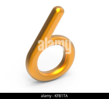 3D-Render Goldene Zahl 6, dünn und Kunststoff Textur 3D-Abbildung design Stockfoto