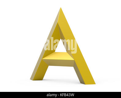 3D-Render golden abgeschrägte Alphabet A, Retro 3D font Design Stockfoto