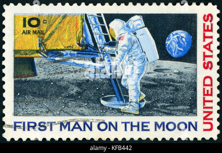 Briefmarke (USA 1969 die erste Landung des Mannes auf dem Mond, Apollo 11 ) Stockfoto