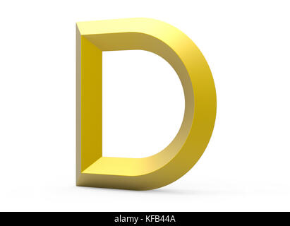 3D-Render golden abgeschrägte Alphabet D, Retro 3D font Design Stockfoto