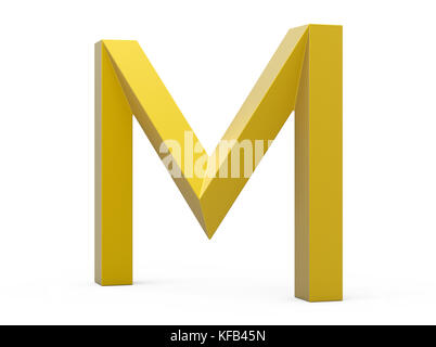 3D-Render golden abgeschrägte Alphabet M, Retro 3D font Design Stockfoto