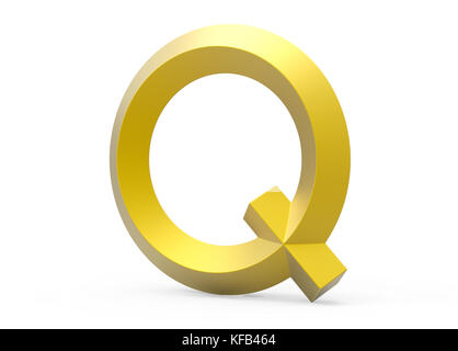 3D-Render golden abgeschrägte Alphabet Q, Retro 3D font Design Stockfoto