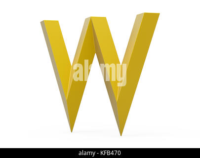 3D-Render golden abgeschrägte Alphabet W, Retro 3D font Design Stockfoto