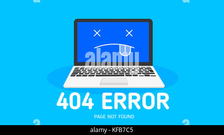 Fehler 404 Nicht gefunden Seite flaches Design mit blauem Hintergrund vektor design Stockfoto