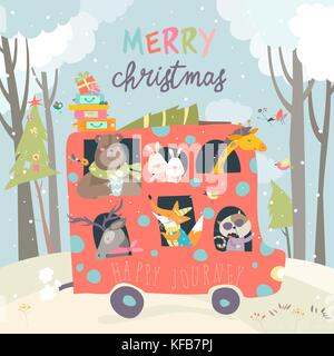 Süße Tiere Reisen mit dem Bus Stock Vektor