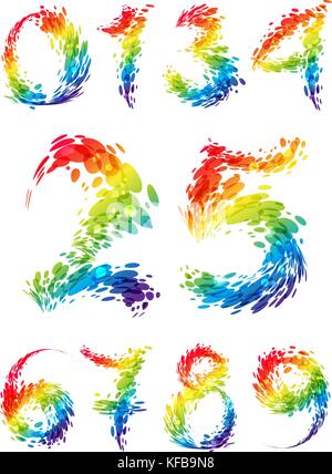 Zahlen bunte Set splash Stock Vektor