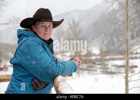 Usa, Colorado, Aspen, Wrangler ali Wade an der Pine Creek Cookhouse, ashcroft Stockfoto