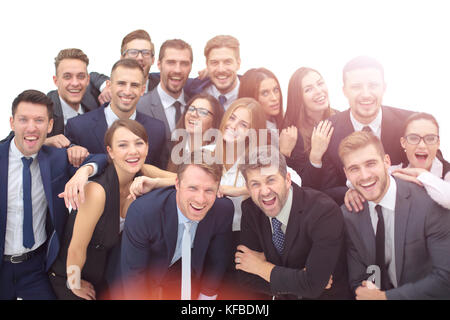 Gruppe der glückliche junge Geschäftsleute in einer Besprechung im Büro Stockfoto