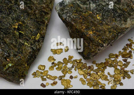 High-Grade Golderz und Kalifornien Placer Gold Nuggets - USA Stockfoto